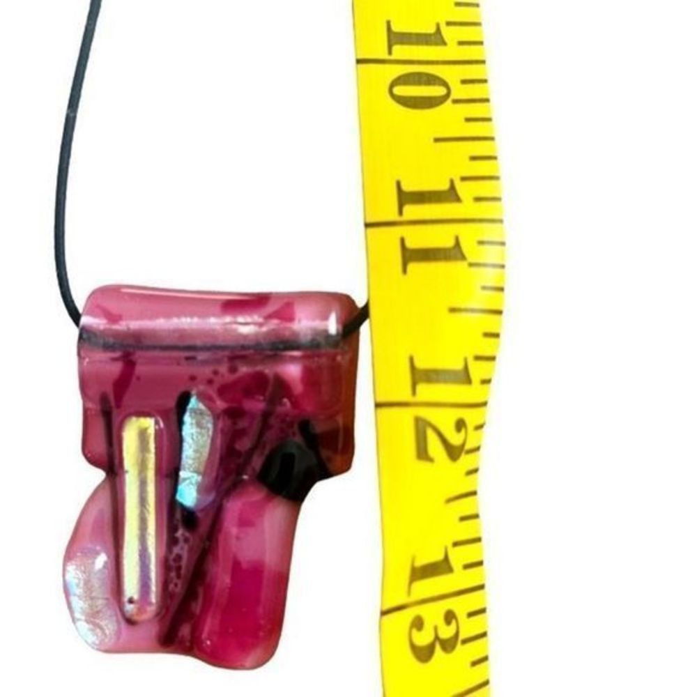 NEW Artist Made Pink Mixed Media Fused Glass Statement Necklace on Stretch Cord - Picture 7 of 8